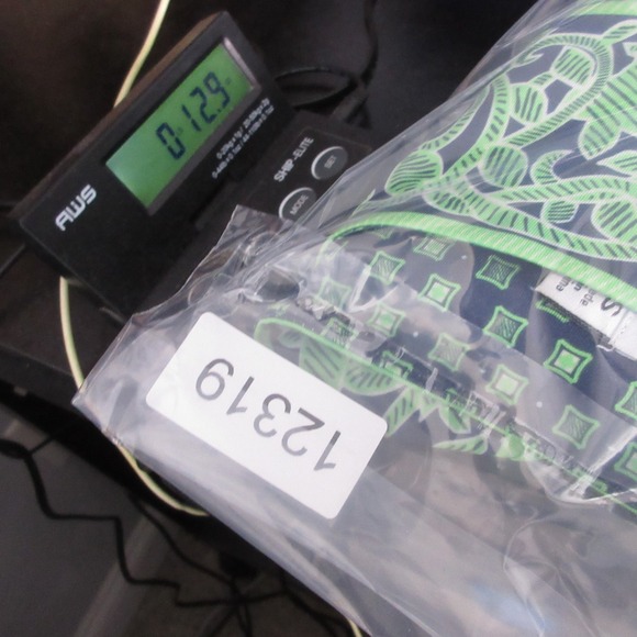 Gretchen Scott Dress Small Green Navy Medallion Tunic Shift Geometric Flip Cuff - Picture 8 of 8